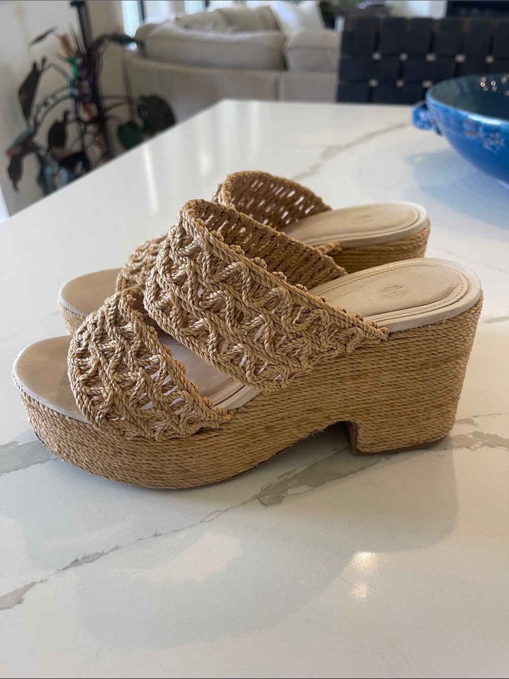 House of Harlow 1960 Braided Platform Mules in Natural Tan